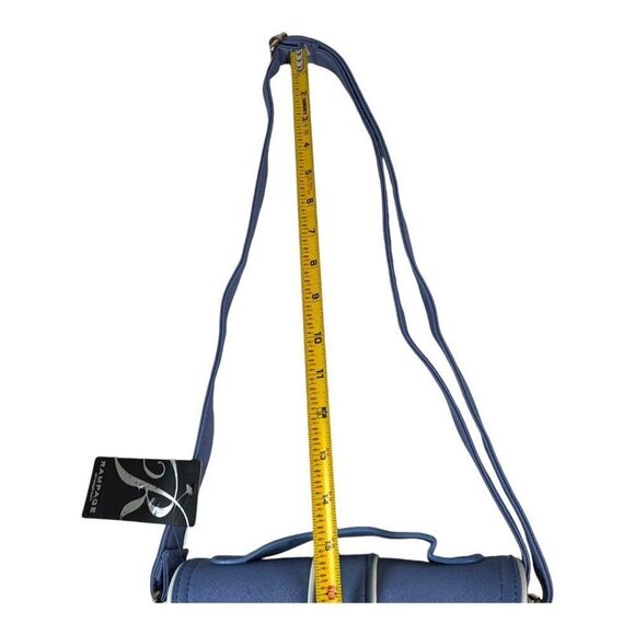 Rampage Womens Blue Faux Leather Crossbody Bag 9” X 7.5”Adjustable Strap & Gold- - Picture 7 of 9